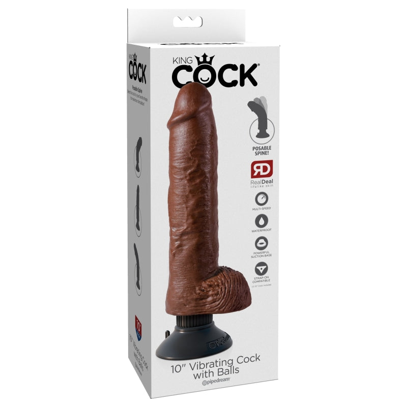 King Cock 10-Inch Vibrating Cock With Balls -  Brown