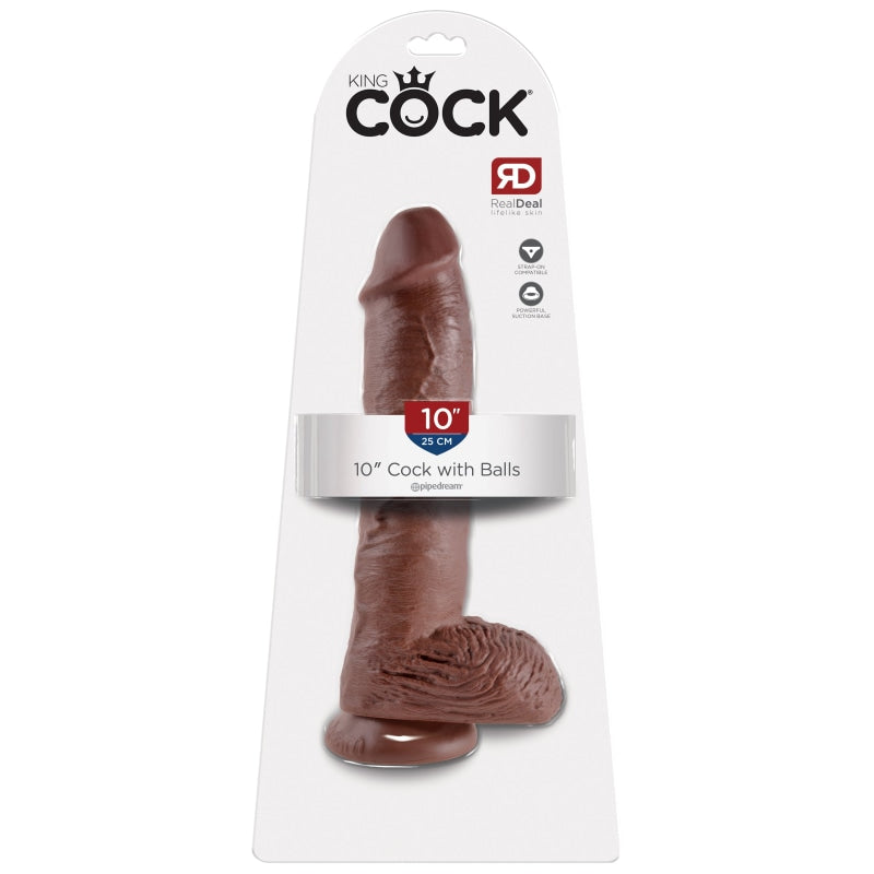 King Cock 10-Inch Cock With Balls - Brown