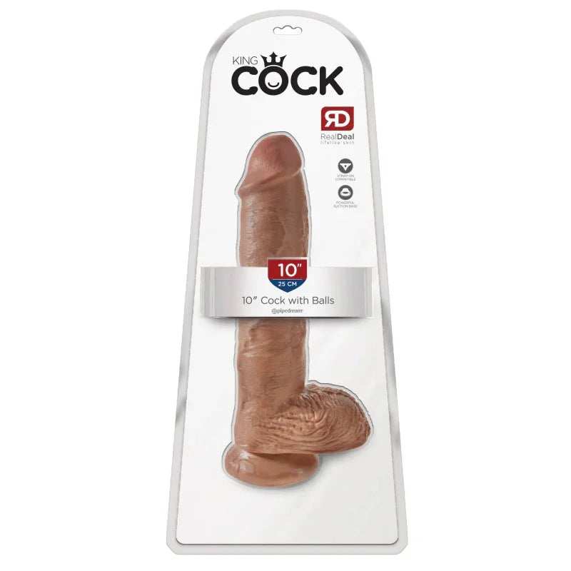 King Cock 10" Cock With Balls - Tan