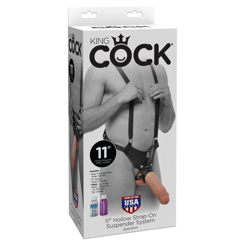King Cock 11" Hollow Strap on Suspender System - Flesh