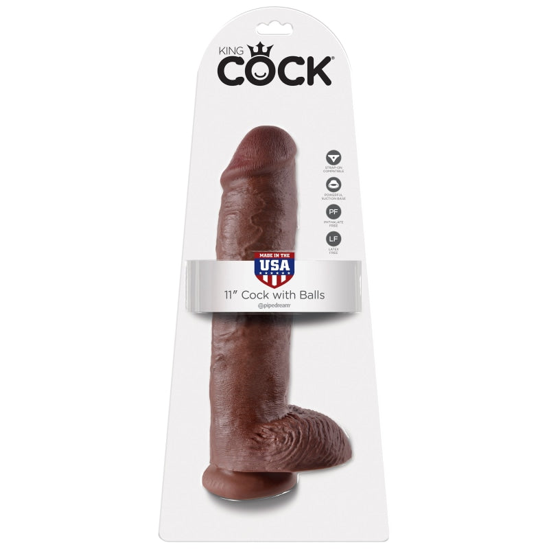 King Cock 11 Inch Cock With Balls - Brown