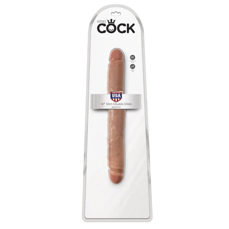 King Cock 12" Slim Double Dildo - Tan