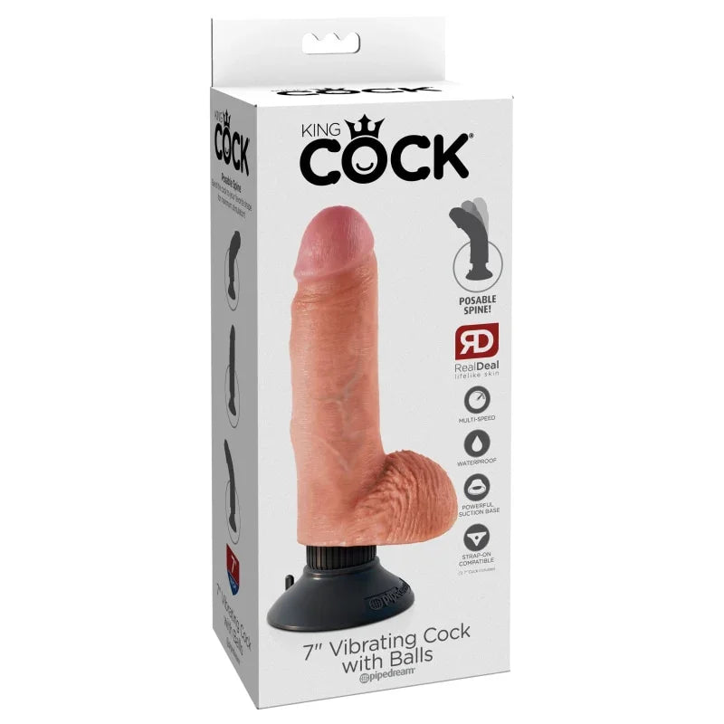 King Cock 7-Inch Vibrating Cock With Balls - Flesh - MyPleasure
