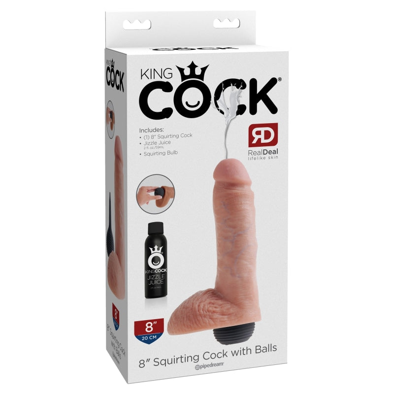 King Cock 8 Inch Squirting Cock With Balls - Flesh