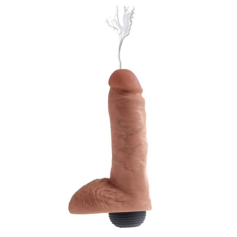 King Cock 8" Squirting Cock With Balls -Tan