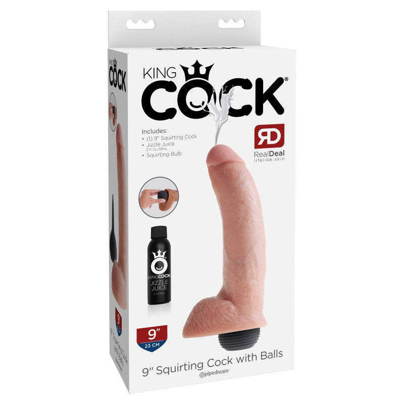 King Cock 9 Inch Squirting Cock With Balls - Flesh