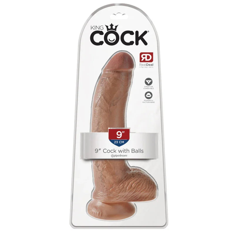 King Cock 9" Cock With Balls - Tan