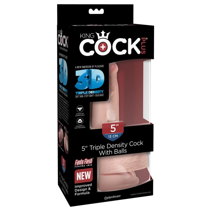 King Cock Plus Triple Density 5" Cock With Balls - Flesh