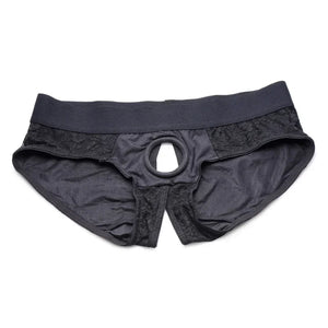 Lace Envy Black Crotchless Panty Harness - L/xl - MyPleasure
