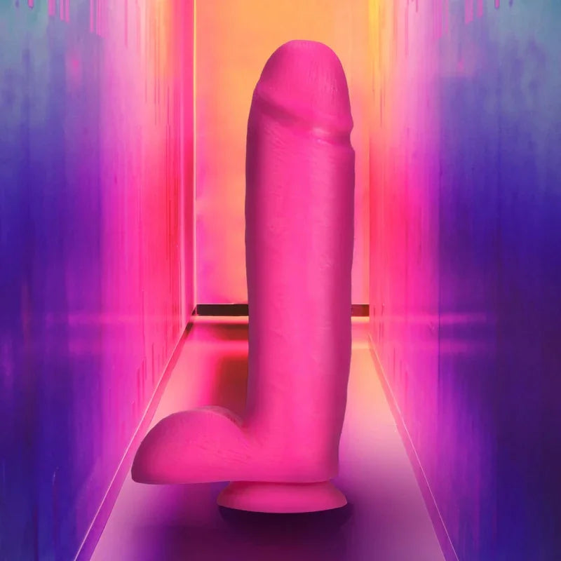 Neo Elite - 10 Inch Silicone Dual Density Cock With Balls - Neon Pink