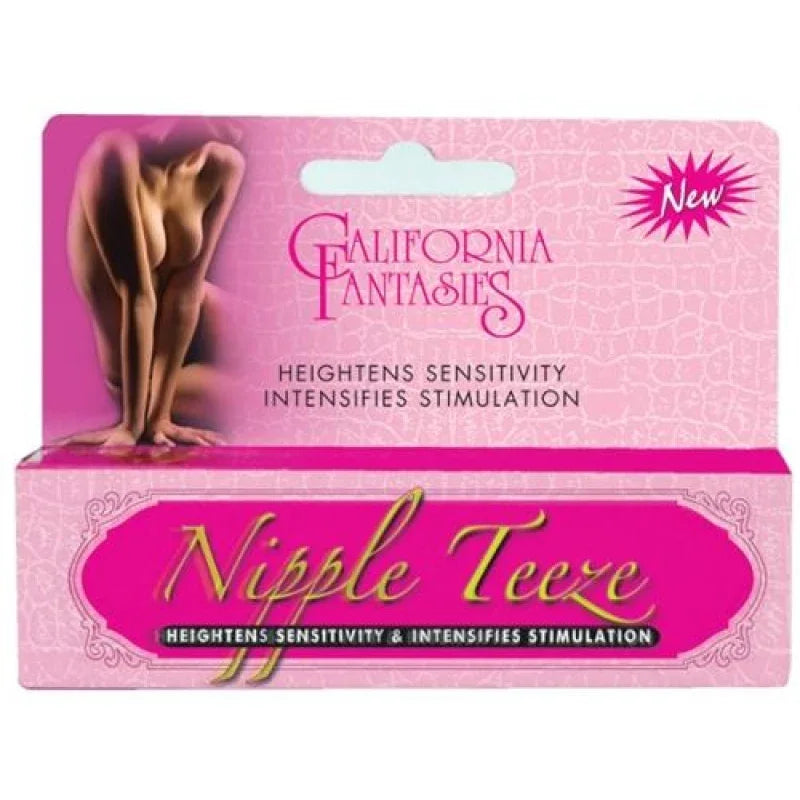 California Fantasies Nipple Teeze cream packaging in pink, stimulates and heightens sensitivity