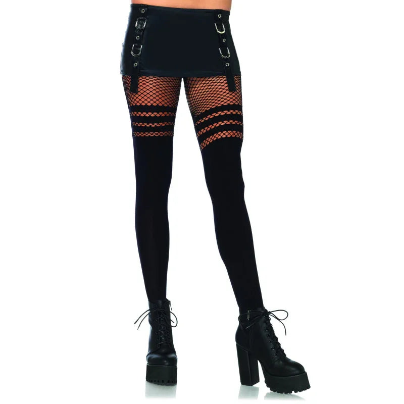 Opaque Faux Thigh High Pantyhose - One Size