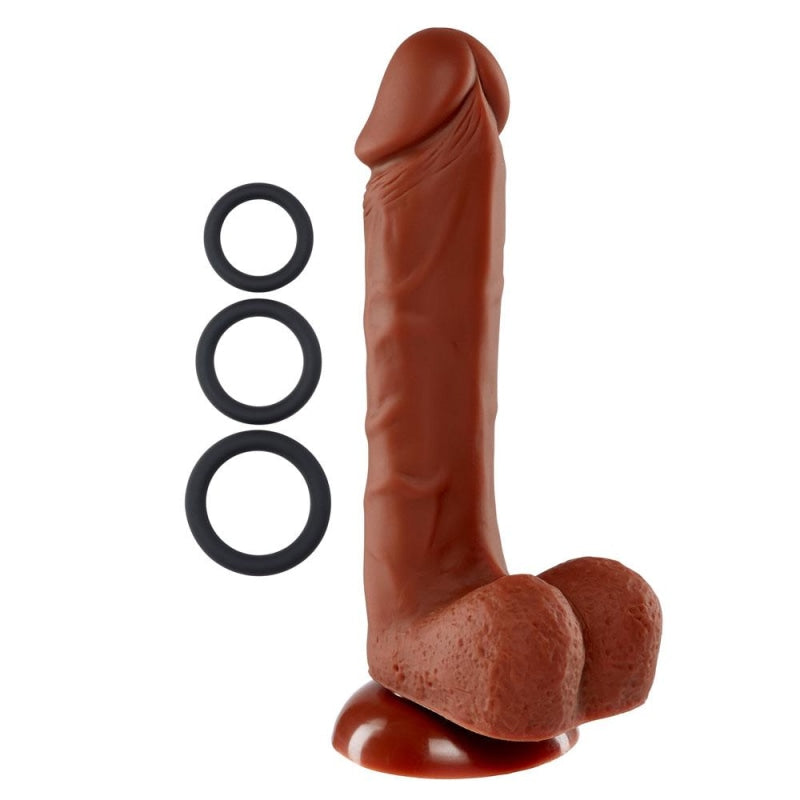 Pro Sensual Premium Silicone 8 Inch Dong With 3 Cockrings - Brown - Dildos & Dongs