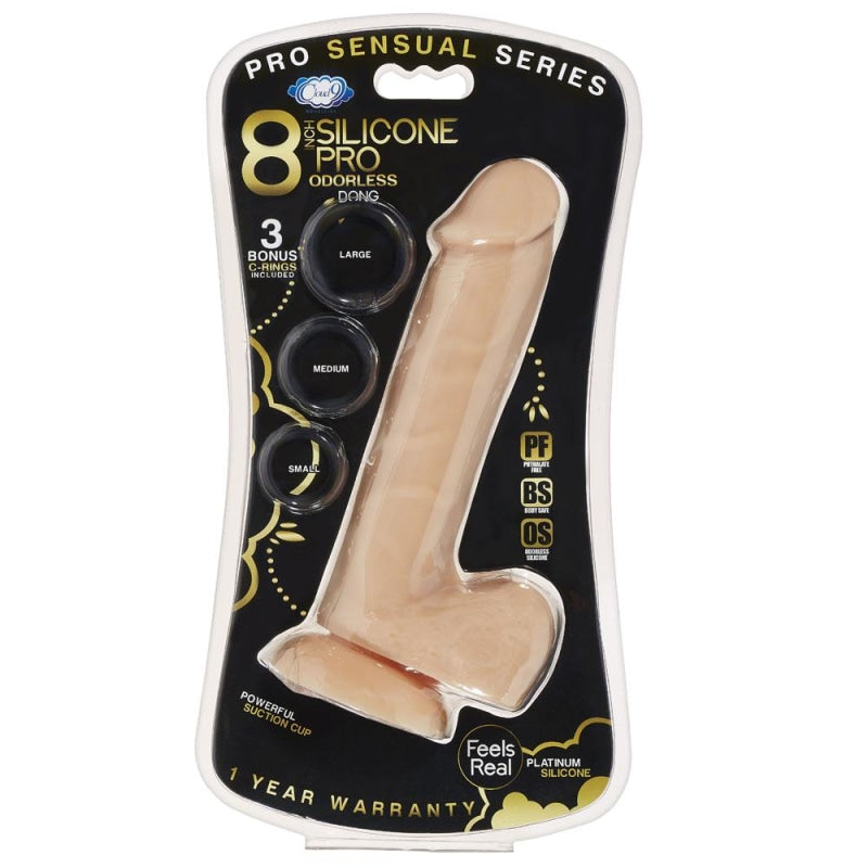 Pro Sensual Premium Silicone 8 Inch Dong With 3 Cockrings - Flesh - Dildos & Dongs