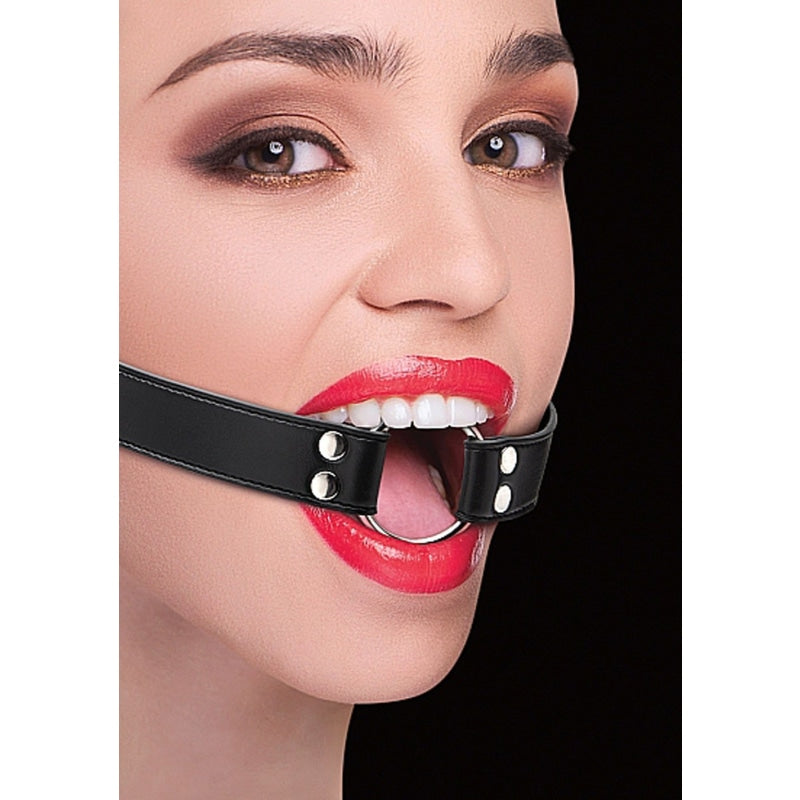 Ring Gag With Leather Straps - Black OU-OU104BLK