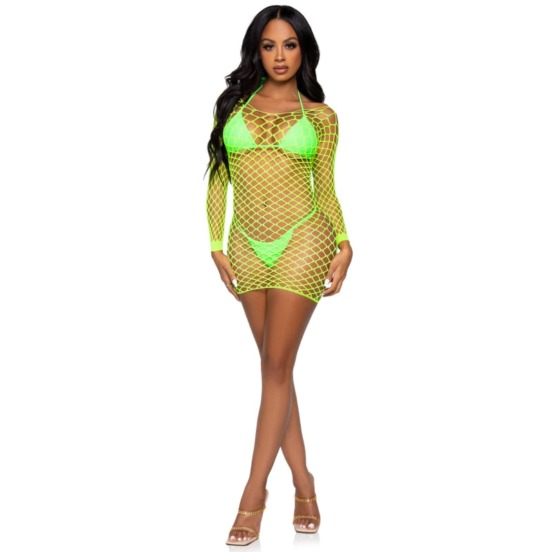 Supreme Fence Net Mini Dress - One Size - Neon Green - Lingerie & Sexy Apparel