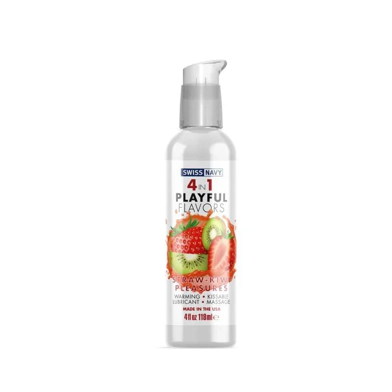 Swiss Navy 4-in-1 Playful Flavors - Strawberry Kiwi Pleasures - 4 Fl. Oz. - MyPleasure
